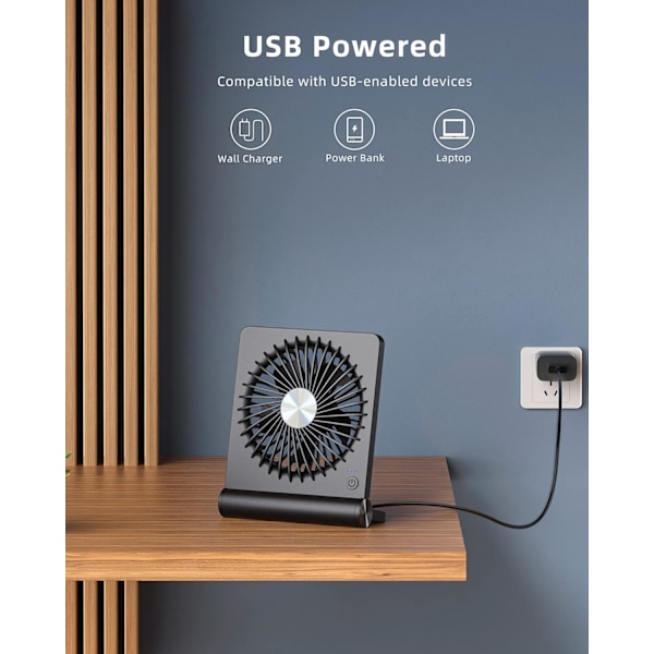 USB-tuuletin, Voimakas Tuuli Ultra Hiljainen Pieni Työpöytätuuletin 220° Kallistuva Taittuva 3 Nopeutta Säädettävissä USB-C Johdollinen Virta Käyttöinen Henkilökohtainen