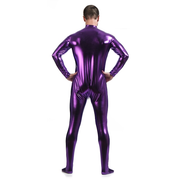 Unisex Metallic Bodysuit Zentai ilman huppua Aikuisten kiiltävä yhden kappaleen Spandex Body Suit Halloween-asu, Violetti