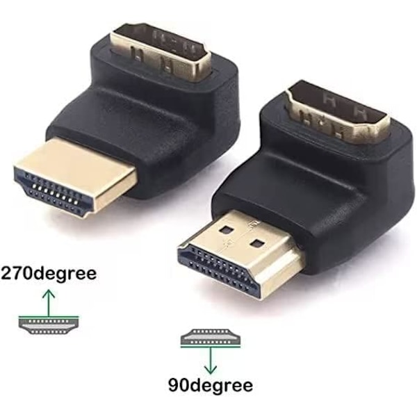 2-pak HDMI-adapter 90 grader og 270 grader retvinklet HDMI-stik han til hun 4K 3D