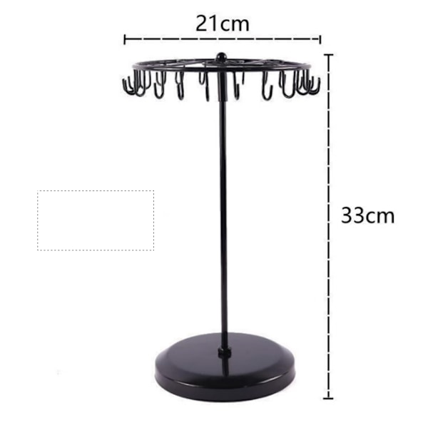 Svart metall roterende smykkeholder (21 kroker) - H33 x B21cm - J