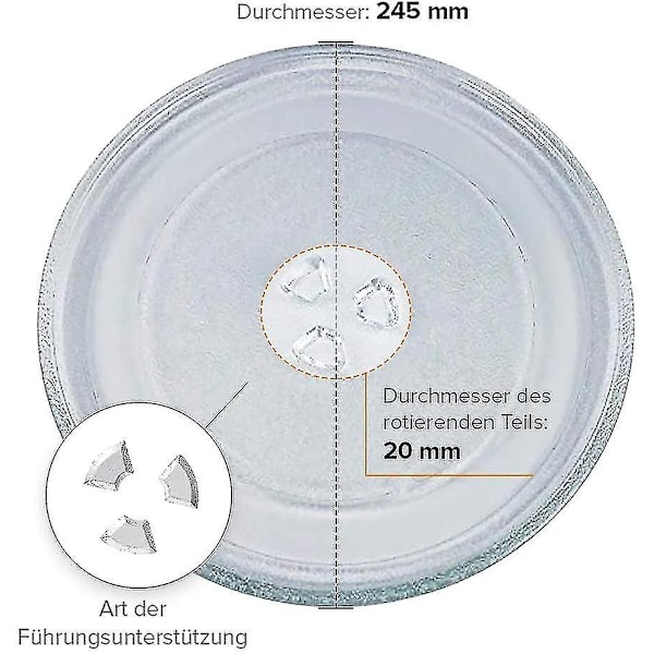 Yleiskäyttöinen mikroaaltouunin lasinen pyörivä alusta 3 kiinnikkeellä, 24,5 cm