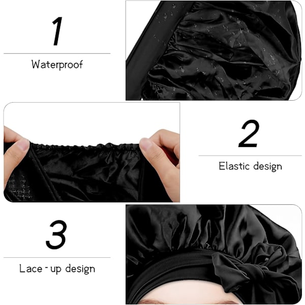 Satin Hårhette Natt, Satin Sovehette, Justerbar Dusjhette