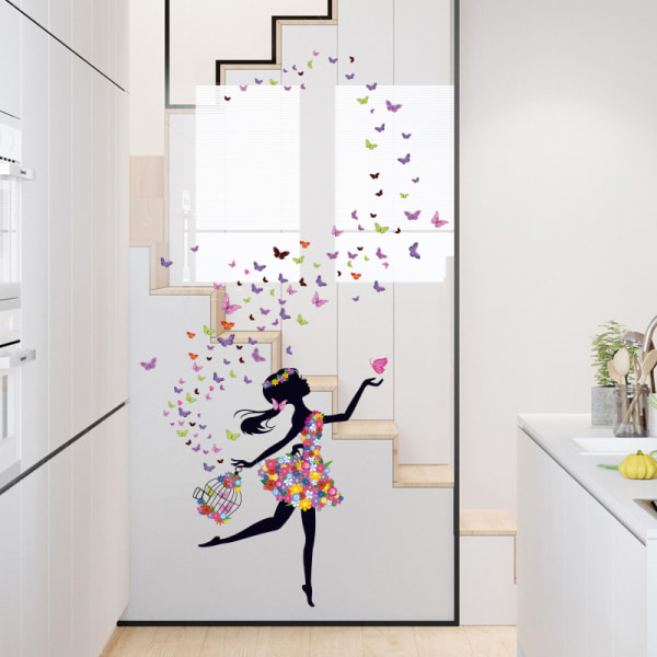 Romantisk dansande flicka Flower Fairy Butterfly Avtagbar vägg