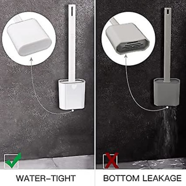 Toalettborste, 1-pack silikontoalettborstar för badrum och hållare set med långt halkfritt plasthandtag
