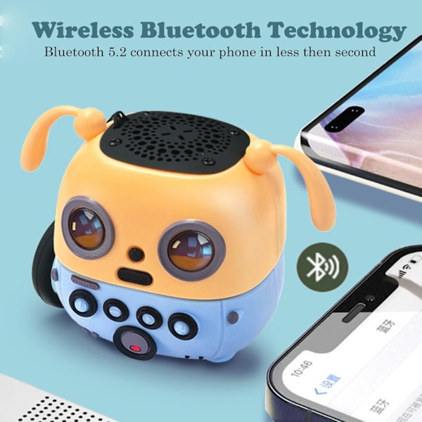 Mini Sarjakuva Bluetooth-kaiutin, langattomat kannettavat kaiuttimet, 3W pieni kaiutin selkeällä äänellä, tukee TF-korttia, kaulanauha