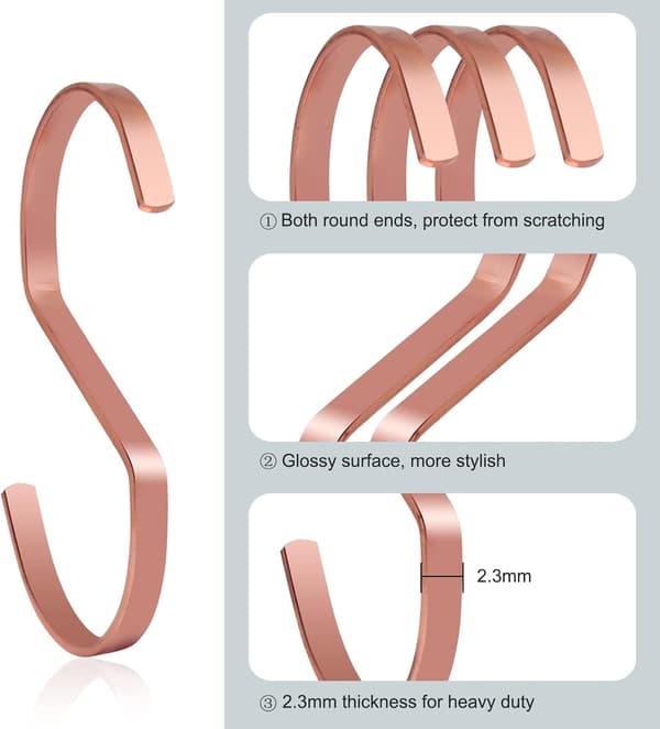 10-pack 4 tum Roséguld Platta S-krokar, Tunga Stål