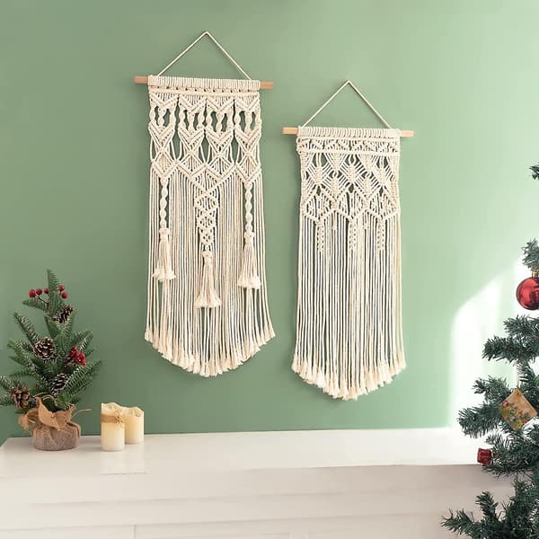 2 st Macrame vävda väggbonader Boho Home Chic Bohemian Geometric Art Decor - Vacker dekoration för barnrum, sovrum, lägenhet, sovsal, present till Chri