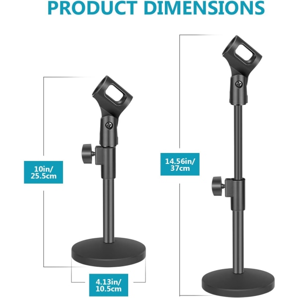 Bordsmikrofonstativ med järnbas, klämma och 5/8"-3/8"