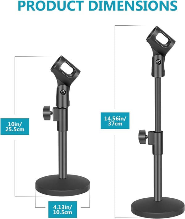 Stativ for skrivebordsmikrofon med jernbase, klips og 5/8\"-3/8\"