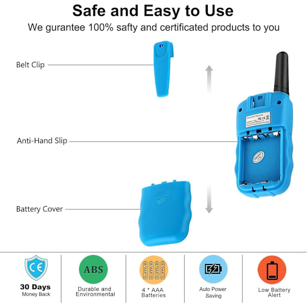 Walkie Talkies, PMR446 8 Kanaler 1 Par Børne Walkie Talkie 3km Lang Afstand Intercom Julegave Børnelegetøj (Blå)