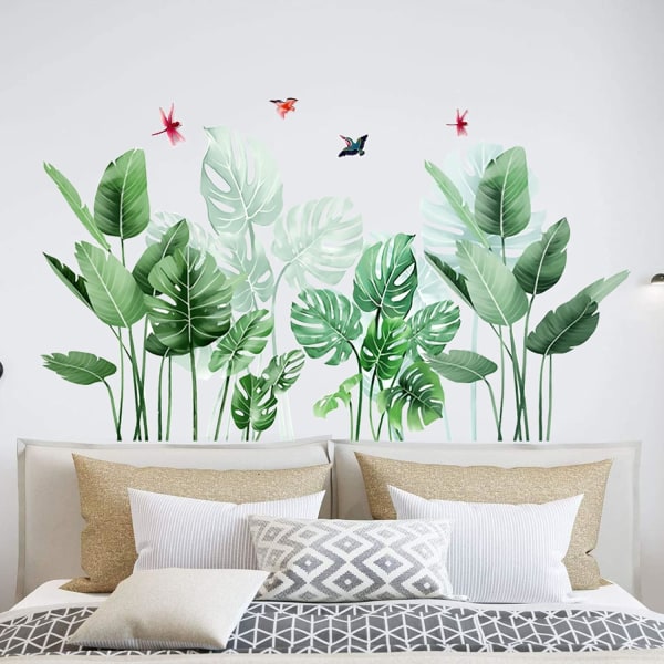 Tropiska löv väggdekaler, gröna växter väggdekal