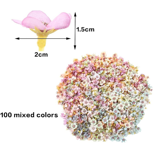 100 stk. Blomsterhoveder, Mini Kunstige Flerfarvede Tusindfrydhoveder,