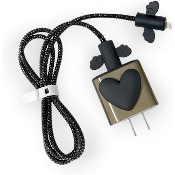 Kabelbeskytter for iPhone-lader - Søt kabeldeksel i silikon for 18W/20W iPhone-lader (Svart)