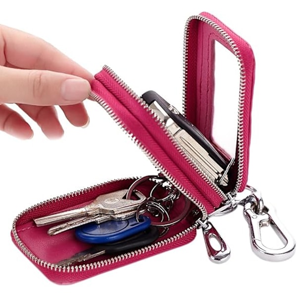 Unisex Handgjord Äkta Läder Blixtlås Nyckelkedja Fodral Väska Bilnyckelhållare Rosa