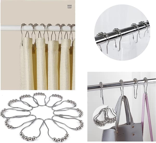 36 stk dusjringer i rustfritt stål med glidende system med glidende kule for dusjstang