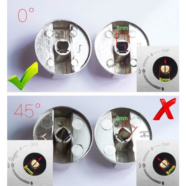 6 stk (0 grader, 8 mm) Gasknapper, Universal Zink Rotationskontaktstyring