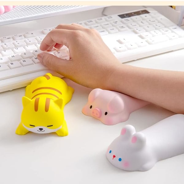 Söt handledsstöd för mus, tangentbord, datorarmstöd för skrivbord, ergonomiskt Kawaii kontorsmaterial, långsamt stigande