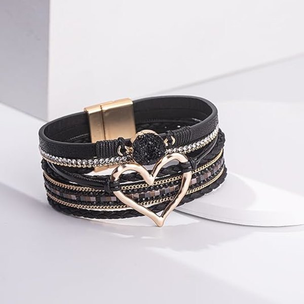 Hjerte skinninnpakningsarmbånd stablebare Boho mansjettarmbånd trendy R