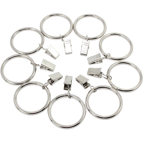 20 stycken Gardinringar med klämma, 38 mm innerdiameter (Silver) Gardinringar i rostfritt stål med klämmor för
