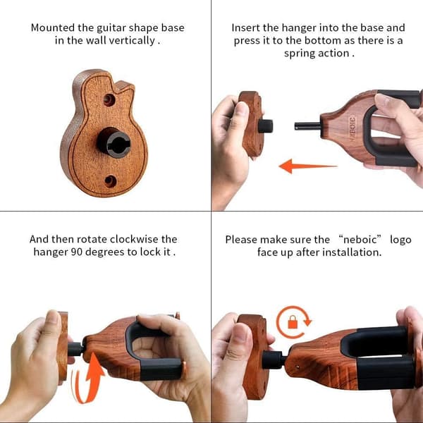 Gitarrväggfäste, Automatisk Låsning Gitarrväggfäste, Träbas