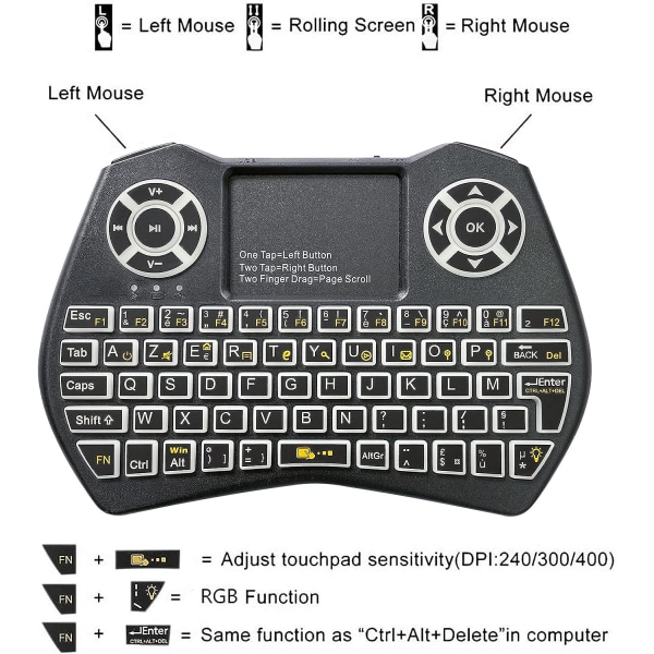 1 st Mini trådlöst tangentbord, 2.4GHz mini ergonomiskt franska