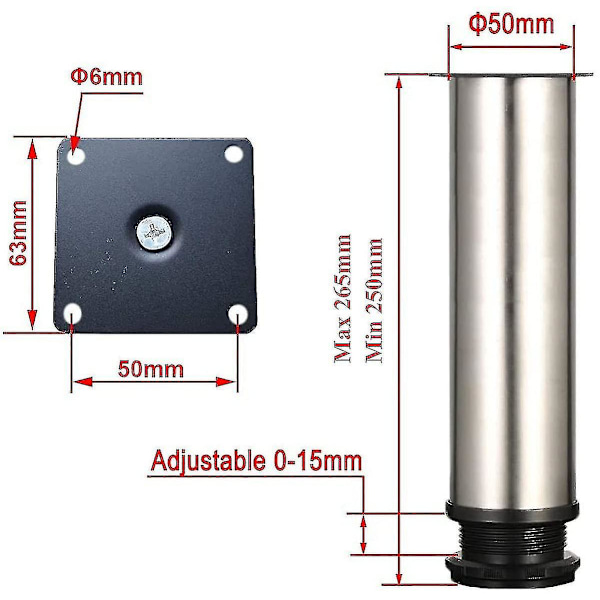 4 säädettävää jalkaa 300 mm korkeus Paksut kaapin jalat Pöydän jalat Fu