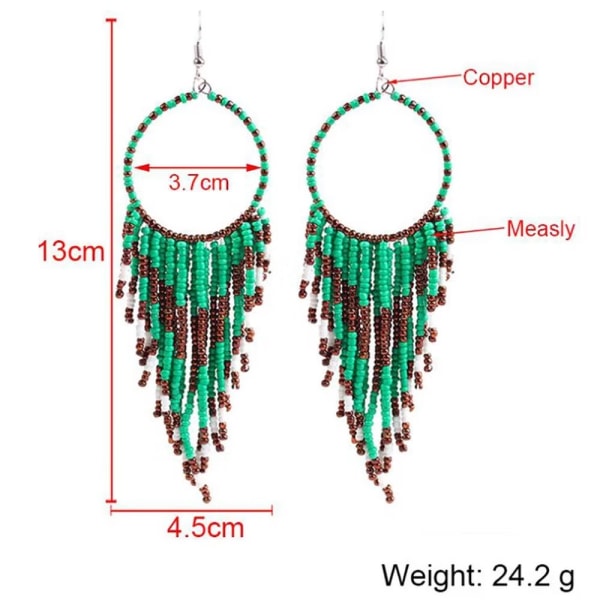 1 Par (Grøn) Boho Lange Frynser Drop Dangle Statement Øreringe til