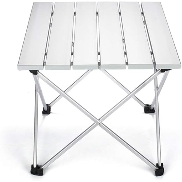 Fällbart campingbord i silveraluminium, bärbart och hopfällbart