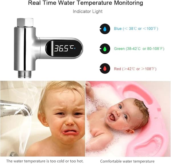 Dusjtermometer med roterende skjermvisning, LED digital