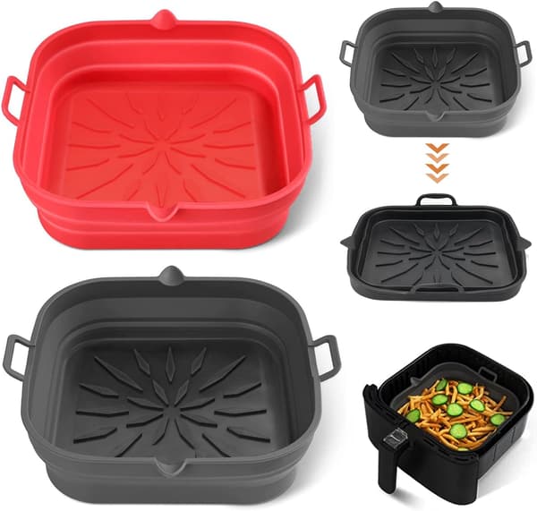 2 Pak (20 cm) Silikonkurv Til Airfryer, Foldbar