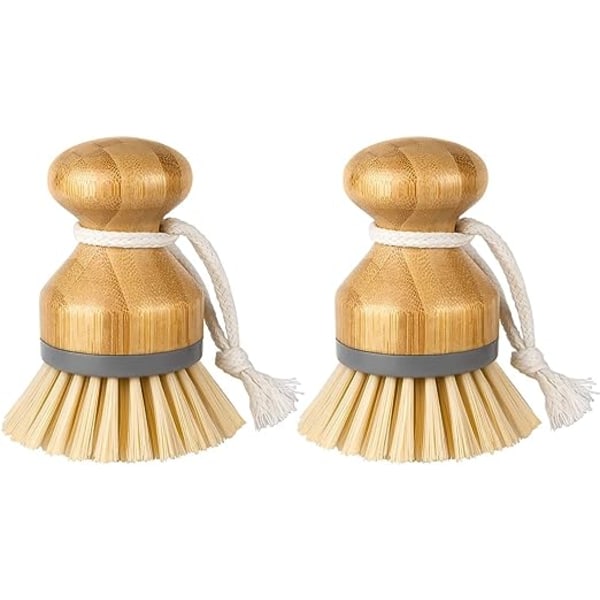 2-pack, Bambupalmsborste, Skrubbborste för Rengöring av Diskar, Kastruller, Platta Pannor, Diskbänkar