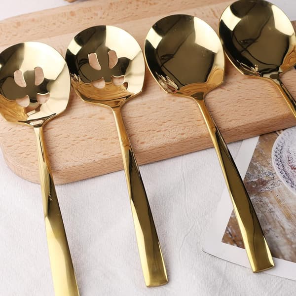 Serveringsske Skeer Sæt, 3 Serveringsskeer og 3 Spaltede Skeer, 9 Tommer Rustfrit Stål Serveringsredskaber Sæt til Buffet B