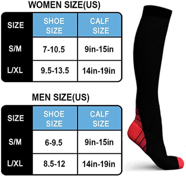 6 par lange kompressionsstrømper med gradient til mænd og kvinder