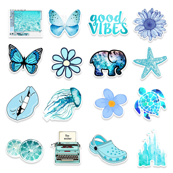 53 Sheets Popular Waterproof Blue and Purple Vinyl Stickers