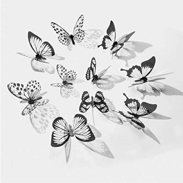 36 st 3D-fjärilar och glitter svart/vit I wallstickers