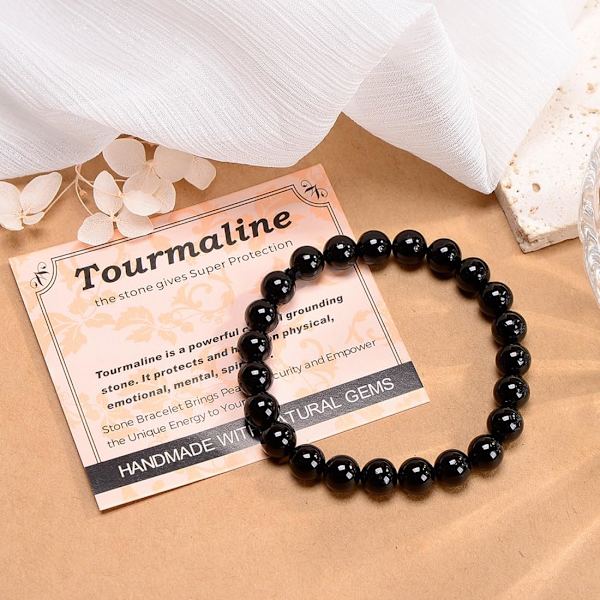 Svart Turmalin - Super Beskyttelse - Håndlaget Yoga Stretch Elastisk Armbånd Naturlig Stein Krystall Helbredende Kraft En