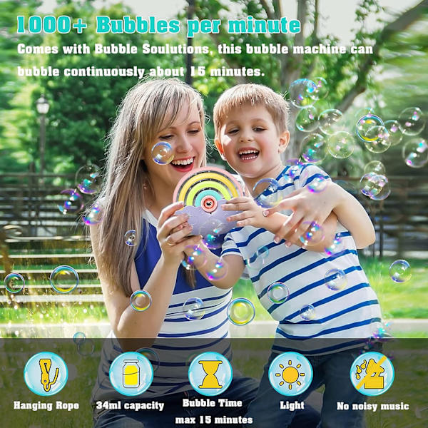 Panacare Automatisk Bubbelmaskin (Lila), Bubbelblåsare Leksak för K
