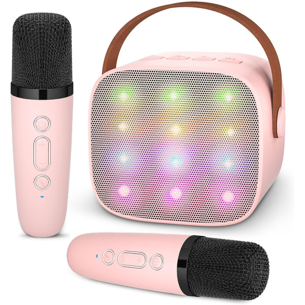 TRENDIX - Karaoke Barn Rosa | 2 Mikrofoner, FM-radio, USB, Bluetooth, SD | Gåva Flicka 5-16 År | Portabel