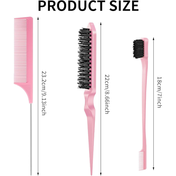 3 stk (Rosa) Hårkam, Høylysfarge, Spiss Hårkam