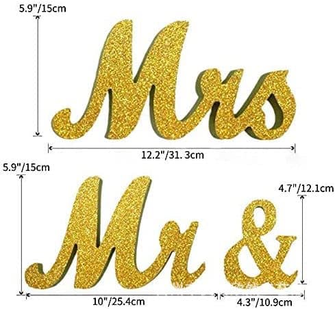 1 Sæt Guld Mr & Mrs Træbryllupsdekorationer Guld Glitter