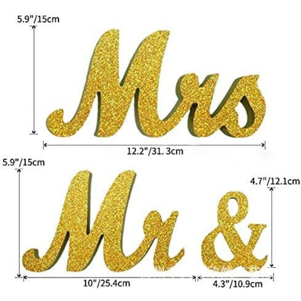 1 Set Guld Mr & Mrs Träbröllopsdekorationer Guldglitter