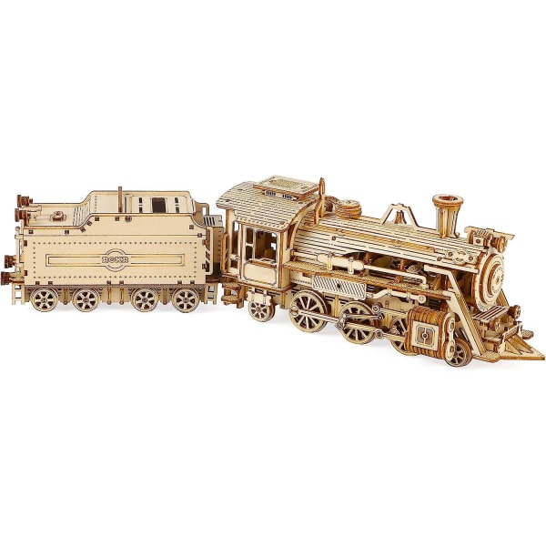 Trätåg att bygga - 3D-trämodellpussel - Mekanisk modell för barn och vuxna (Steam Express Premium)
