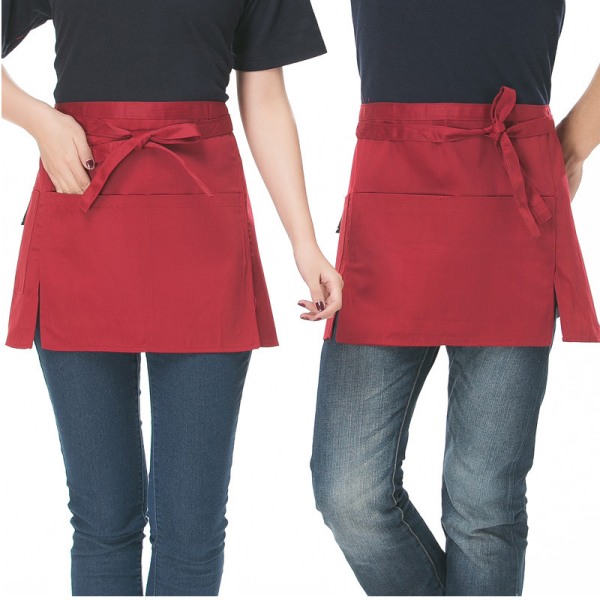 (Red)Waist Apron, Waterproof Chef Apron, Kitchen Half Apron, Men