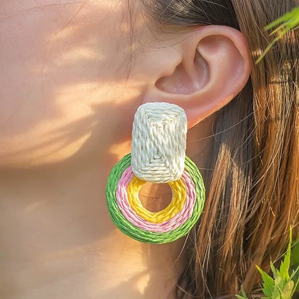 Statement Raffia Øreringe Søde Boho Øreringe Rattan Dangle Øreringe