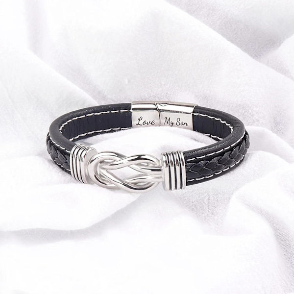 Til min søn armbånd, for evigt forbundet sammen flettet læderarmbånd, rustfrit stål magnetisk lukning læder knude manchet armbånd, tilbage til skolen gave