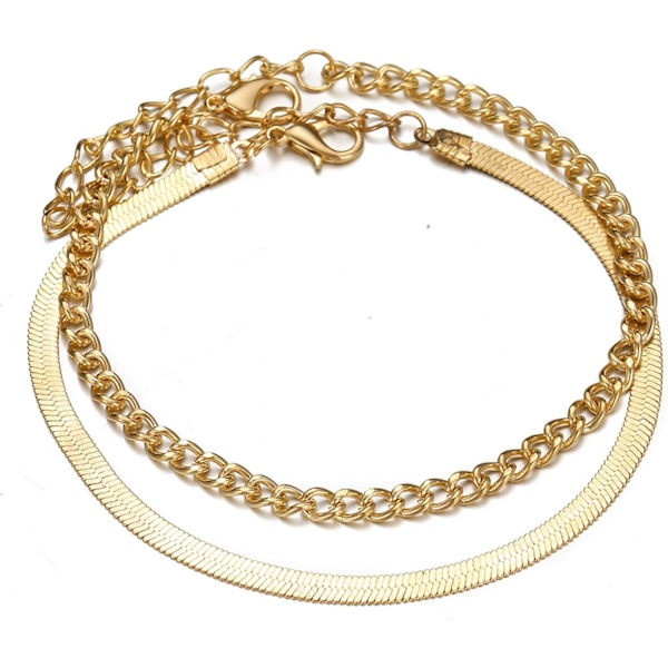 1 stk. (Guld) Lagdelt Slangeben Ankelkæde Punk Cuban Link Ankel