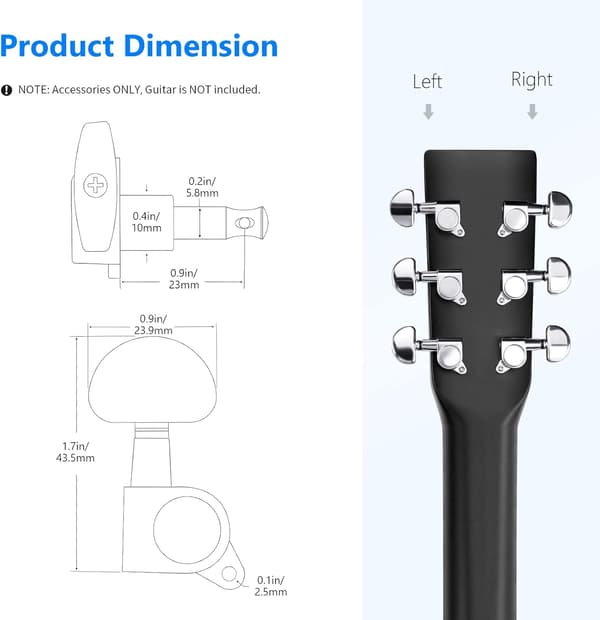 6 stk. Guitar Stemmemaskiner Stemmeknapper Guitarstrenge Stemning