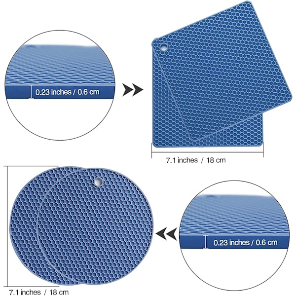 Grydeunderlag til varme retter - Varmepuder til køkken, silikone grydelapper til varme gryder og pander, silikoneunderlag til køkkenbordplader, bord, fleksibel nem at vaske og tørre, blå