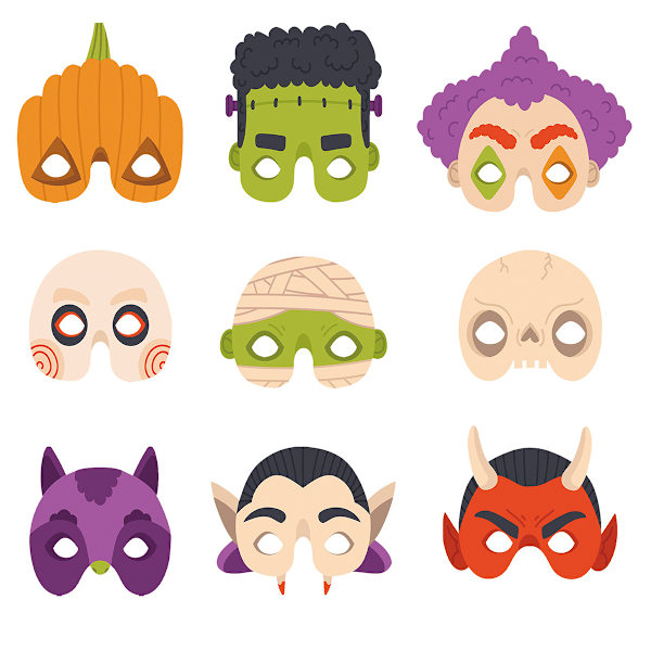Halloween-juhlan paperimaskit ja kauhu-koristeet