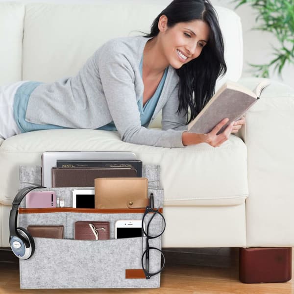 Grå Caddy Organizer, Sengeside Caddy Filt Sengeside Lomme Oppbevaring